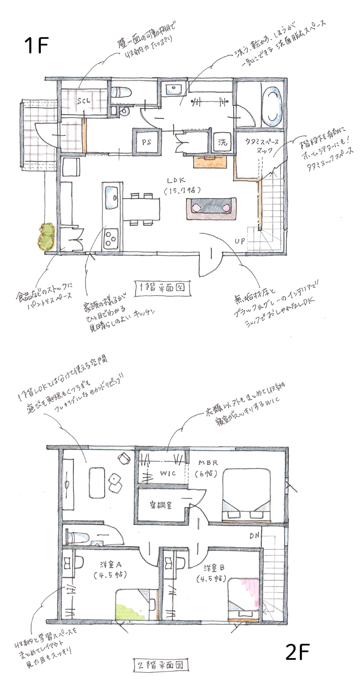 タカコウ・ハウス 新田モデルハウス 1F・2F間取り図
